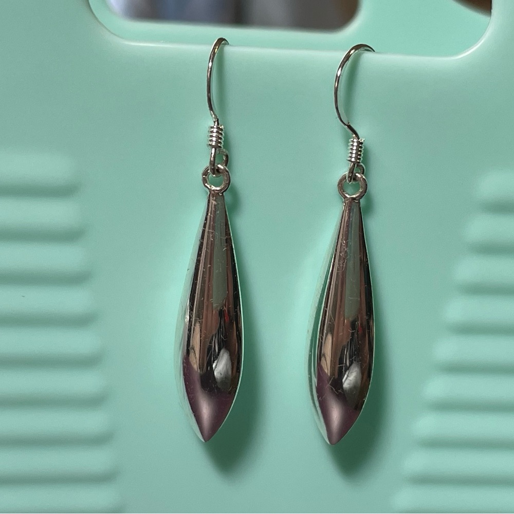 Sterling Silver Elongated Puffed Teardrop Earrings